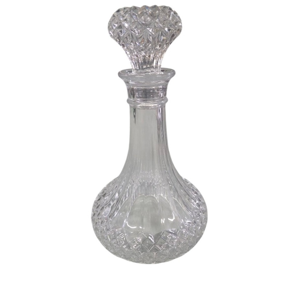 Vintage  Crystal D'Arques Wine Decanter with Stopper Diamond Pattern 9.5 Inch